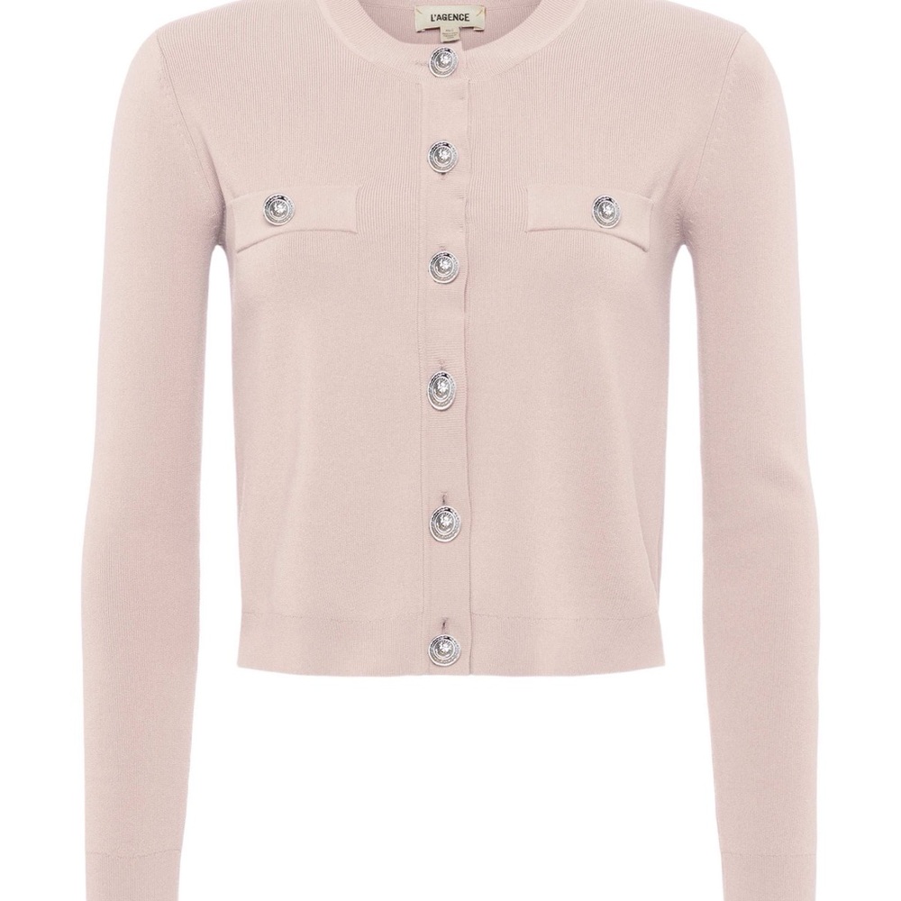 Elegant Pink Cardigan with Silver Buttons